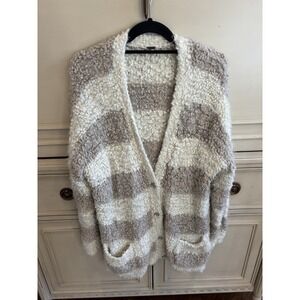 Free People Striped Beige Mauve Pink Cardigan‎ Pockets Large Soft Button Front